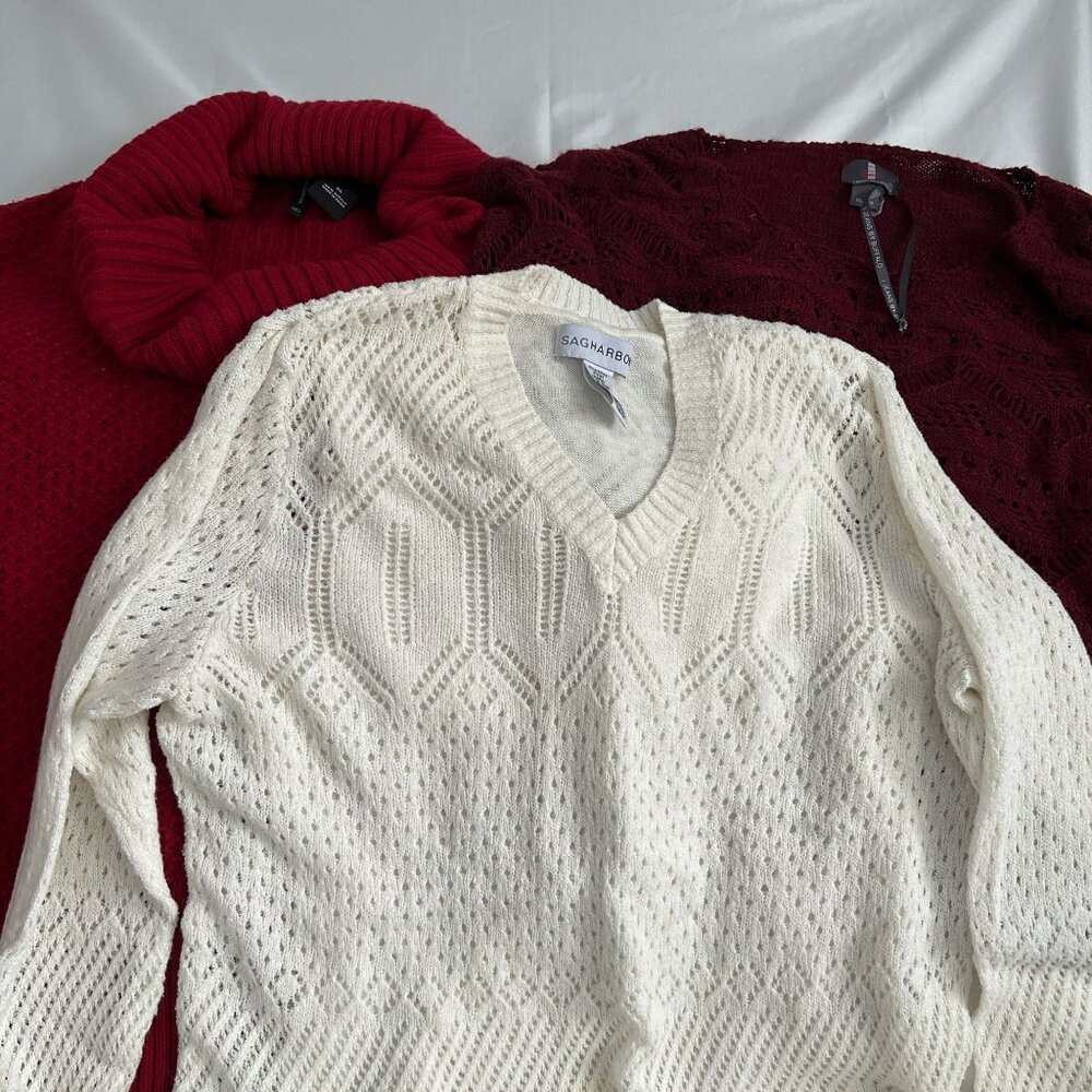 3 Womens Sweaters Bundle Size XL Red White Knit Styles By New Directions Buffalo